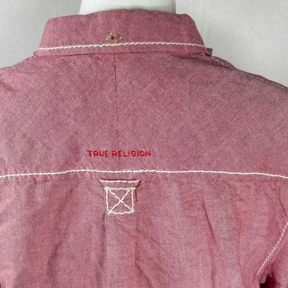 True Religion Shirt XL Mens Button Down Red Cotton‎ Utility Y2K Western Rodeo